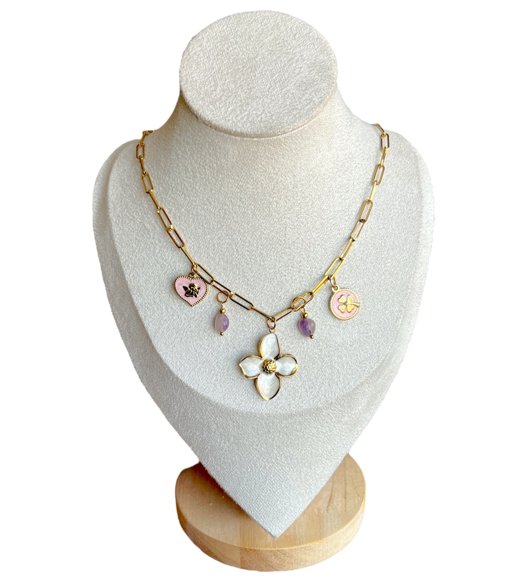 Valentine’s Paperclip Necklace Amethyst– 18K PVD Gold Plated, Adjustable 18–22 Inch