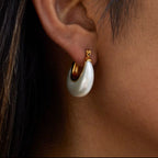Elegant Classic 18K Gold Plated Chunky Thread Horseshoe Hoop Earrings with White Resin Pearl