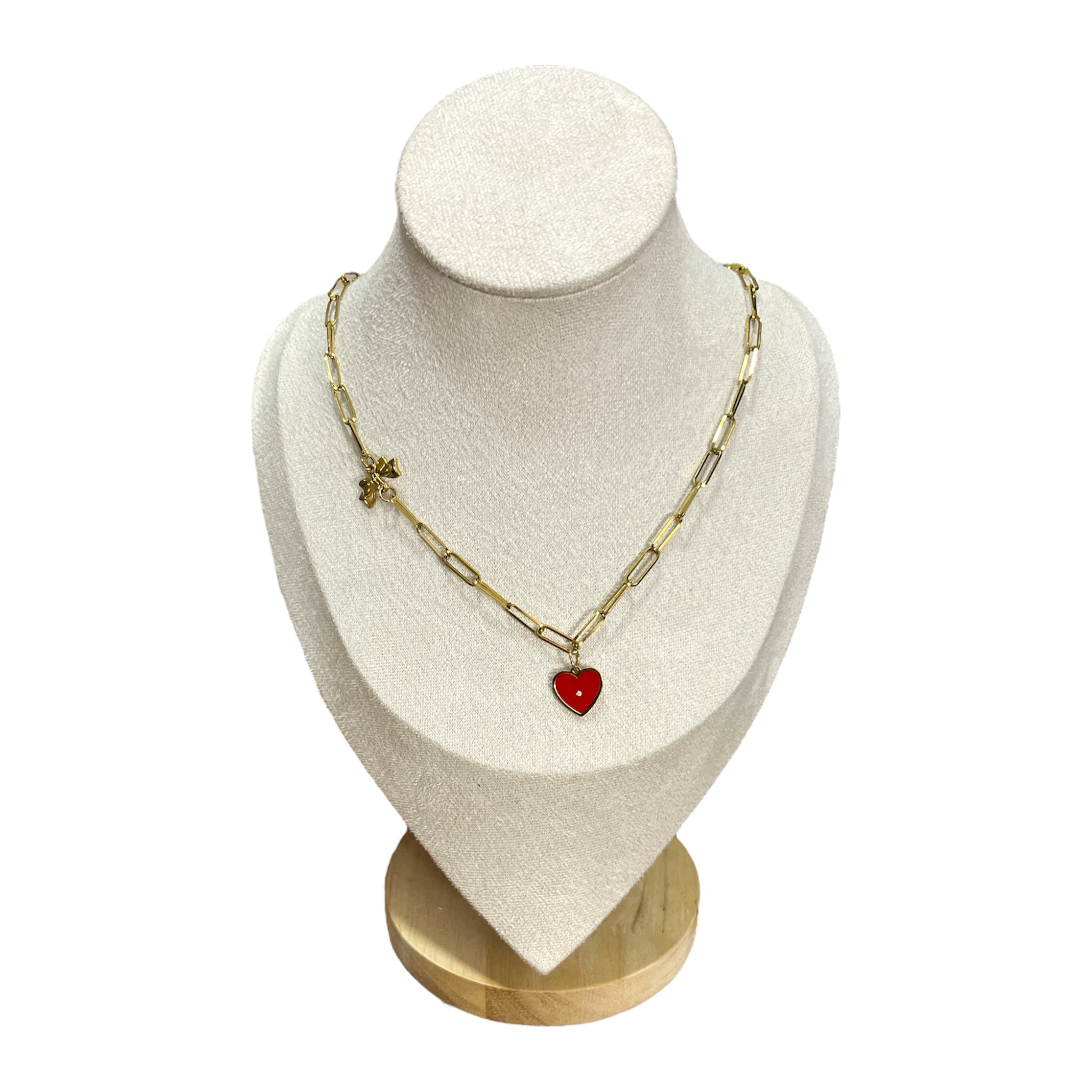 Love You Necklace – Bow & Red Heart Valentine’s Edition