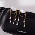 18K Gold Plated Double Layer Tassel Drop Earrings with Oval Shaped Natural Freshwater Pearl 18K Gold Plated