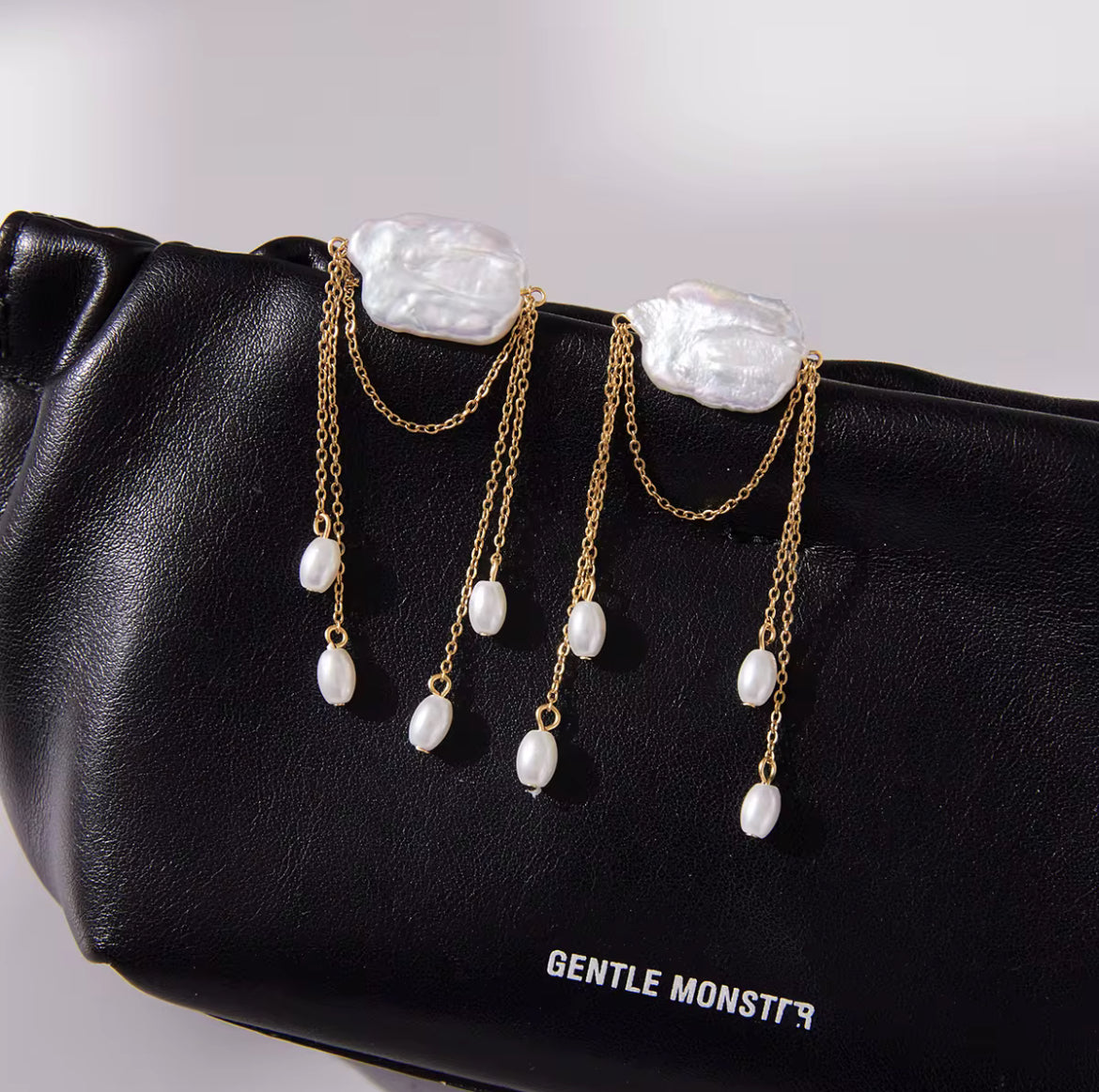 18K Gold Plated Double Layer Tassel Drop Earrings with Oval Shaped Natural Freshwater Pearl 18K Gold Plated