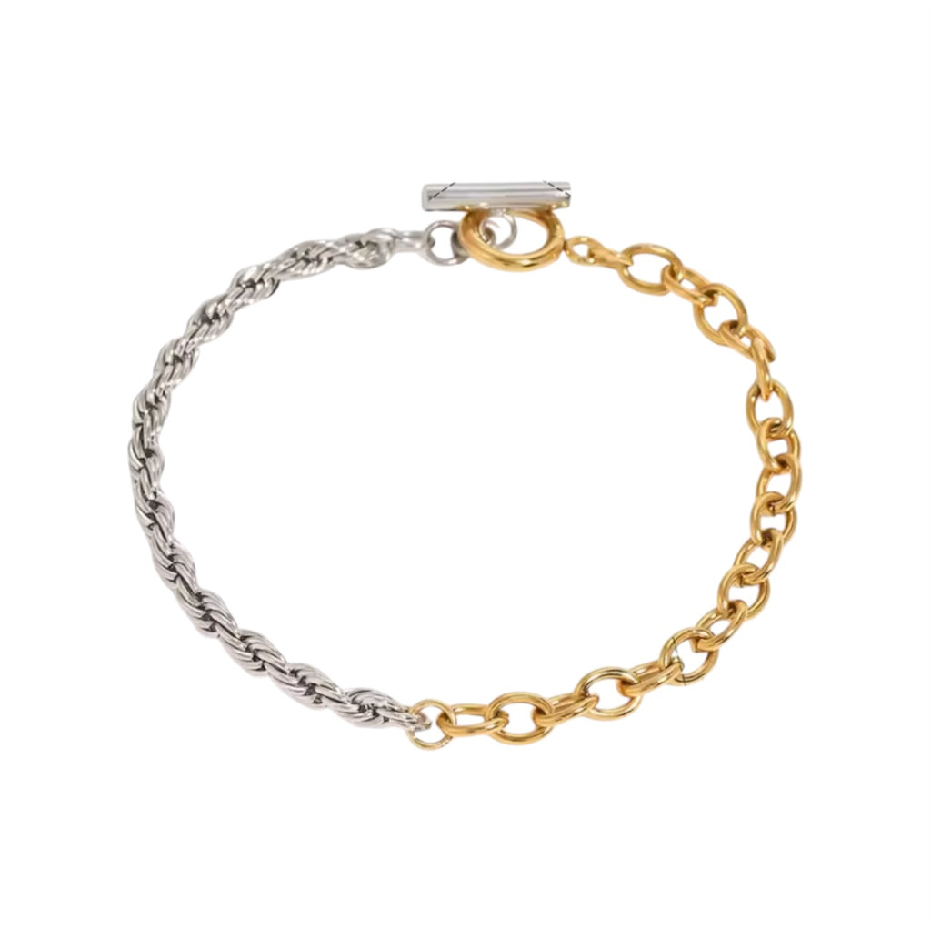 Minimalist Two-Tone Chain Bracelet for Women | 18K Gold-Plated Stainless Steel, Stackable Modern Jewelry