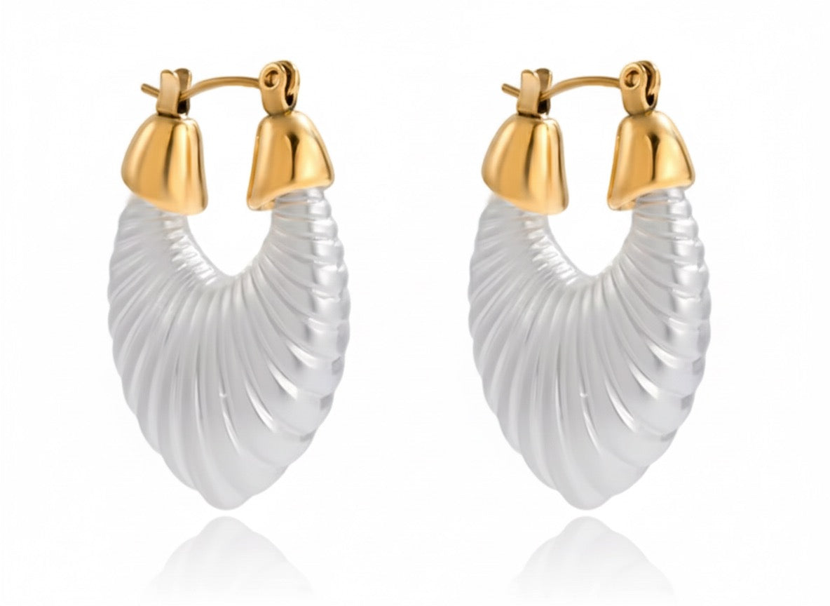 Elegant Classic 18K Gold Plated Chunky Thread Horseshoe Hoop Earrings with White Resin Pearl