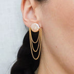 18K Gold Plated Double Layer Tassel Drop Earrings with Round Shaped Natural Freshwater Pearl 18K Gold Plated