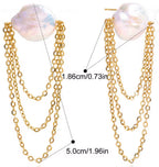 18K Gold Plated Double Layer Tassel Drop Earrings with Round Shaped Natural Freshwater Pearl 18K Gold Plated