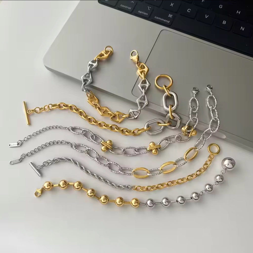 Minimalist Two-Tone Chain Bracelet for Women | 18K Gold-Plated Stainless Steel, Stackable Modern Jewelry