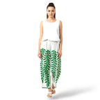 Leaf Pattern Green and White 100% Cotton Comfort Pants – Travel-Ready & Versatile