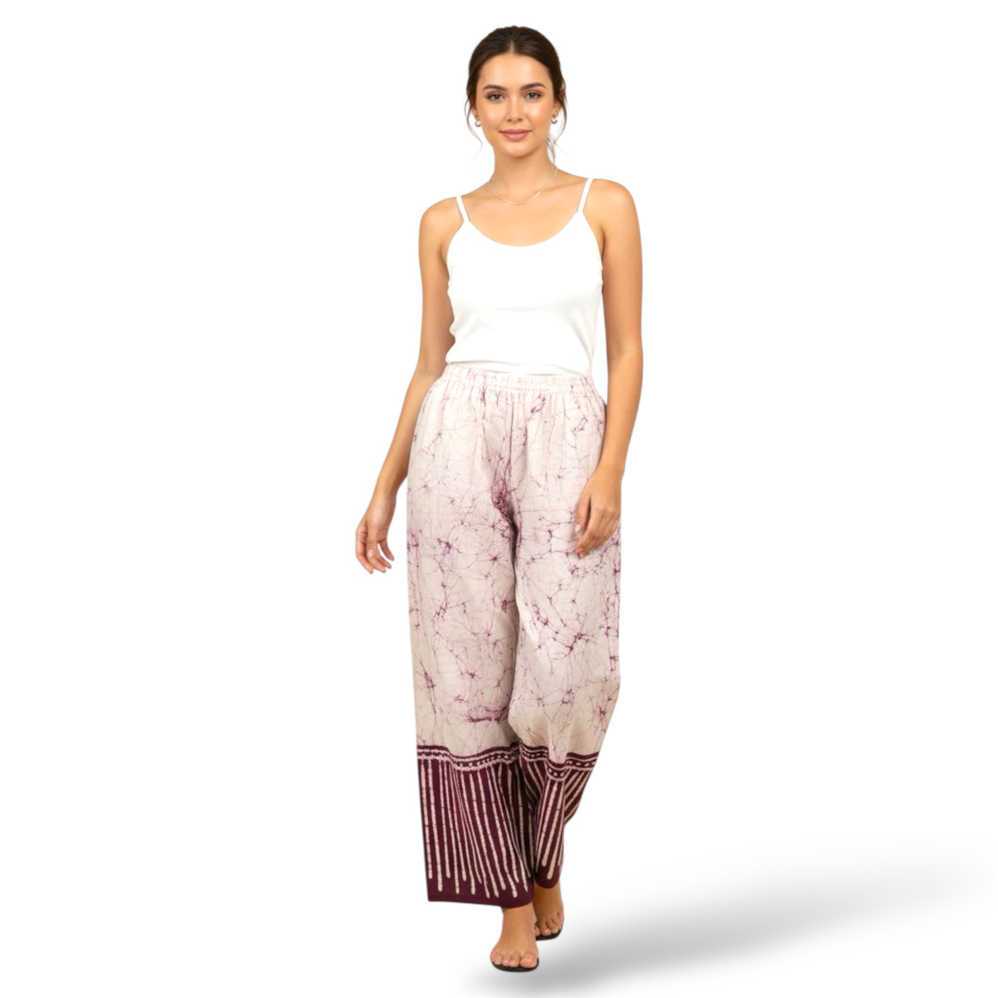 Dark Purple and White Design 100%  Cotton Comfort Pants – Travel-Ready & Versatile