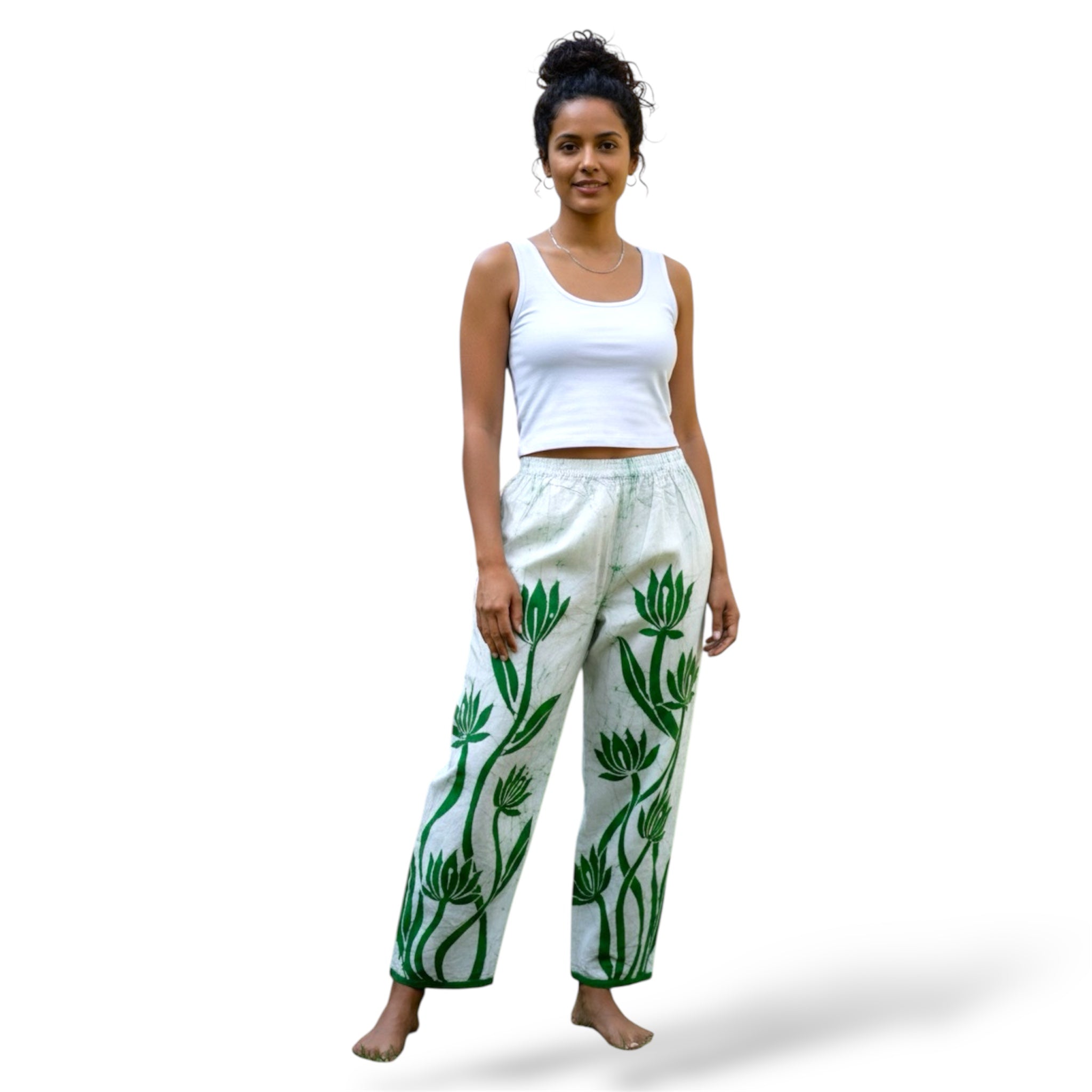 Lotus Green and White 100%  Cotton Comfort Pants – Travel-Ready & Versatile