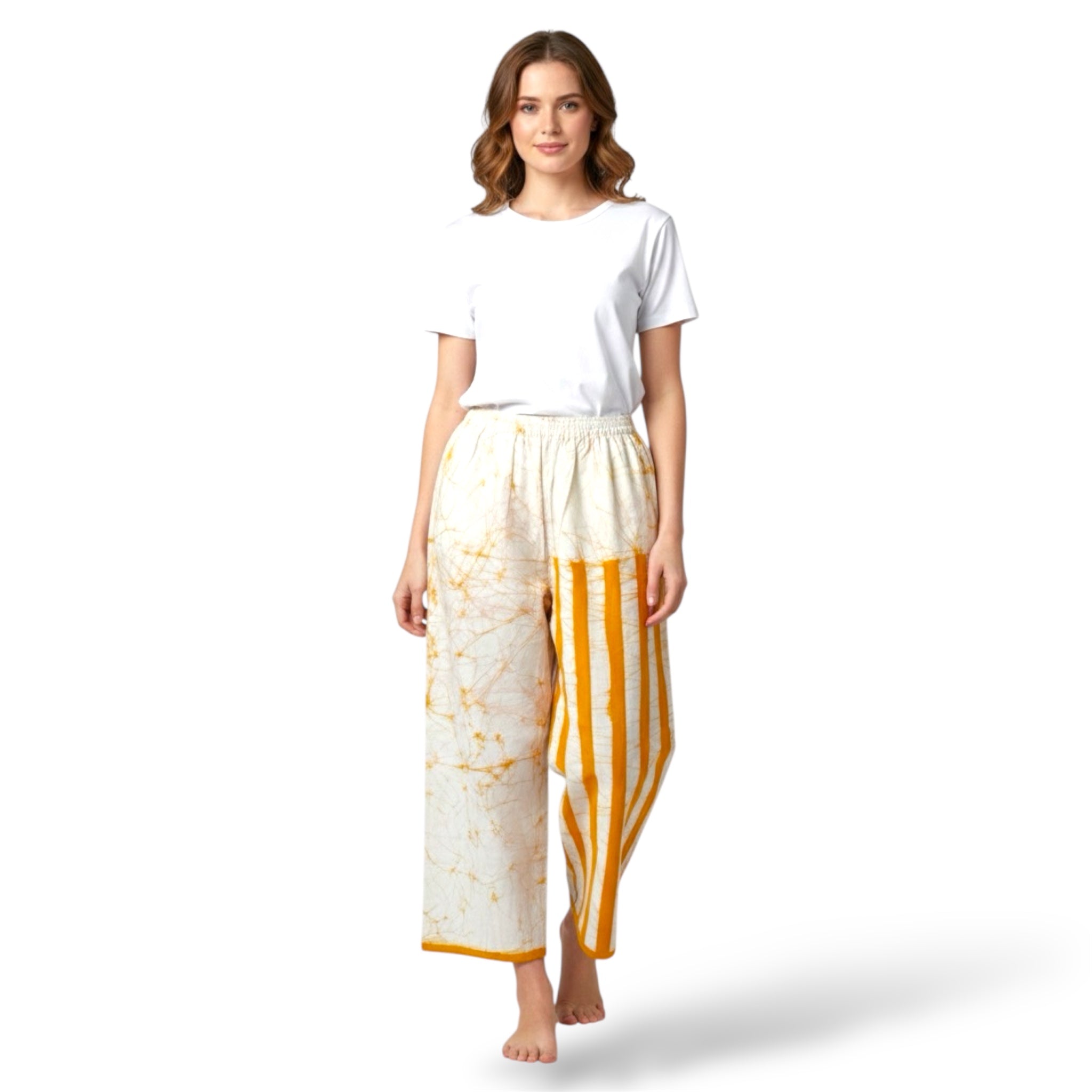 Stripe Yellow and White 100% Cotton Comfort Pants – Travel-Ready & Versatile