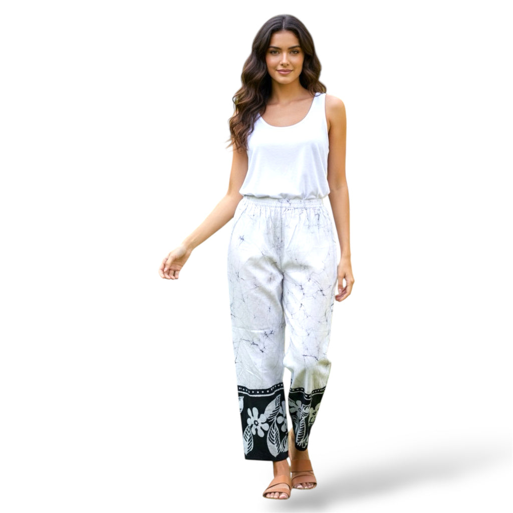 Floral Design Dark Blue and White 100% Cotton Comfort Pants – Travel-Ready & Versatile