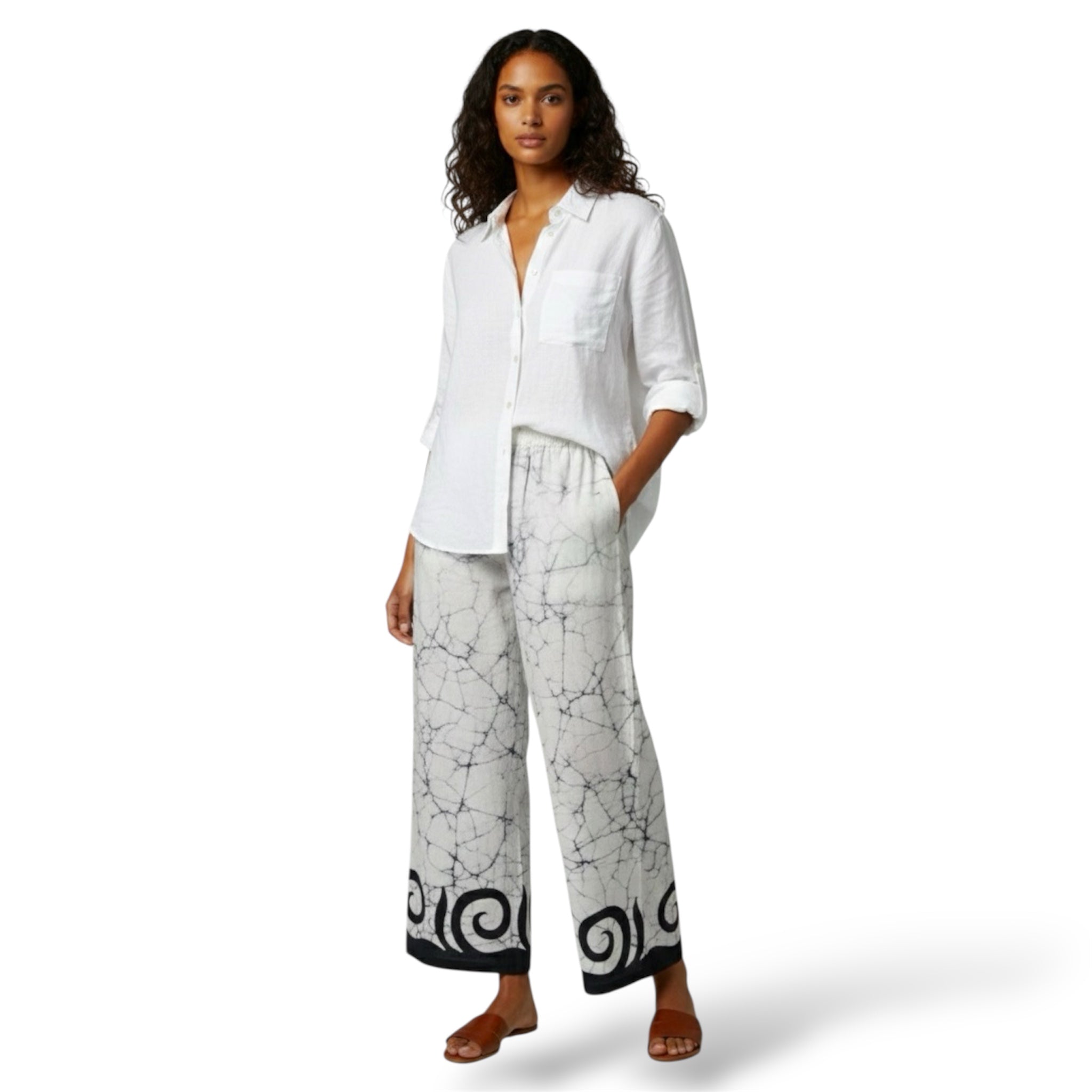 Blue Swirls Pattern White  100%  Cotton Comfort Pants – Travel-Ready & Versatile