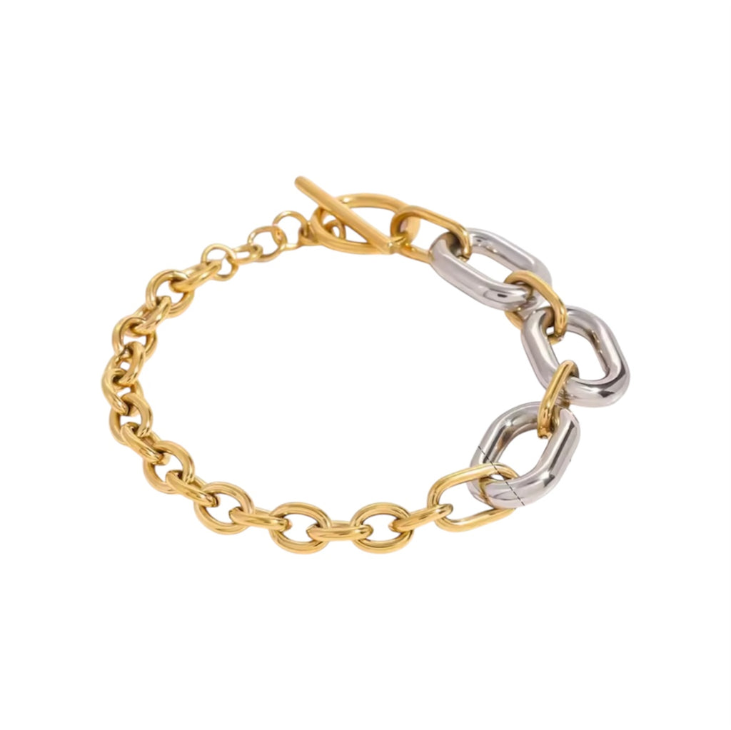 Minimalist Two-Tone Chain Bracelet for Women | 18K Gold-Plated Stainless Steel, Stackable Modern Jewelry