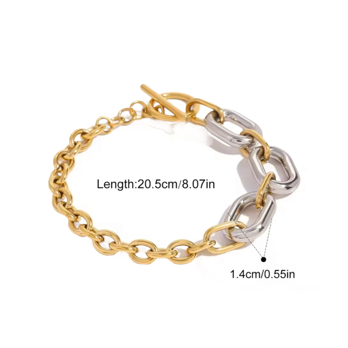 Minimalist Two-Tone Chain Bracelet for Women | 18K Gold-Plated Stainless Steel, Stackable Modern Jewelry