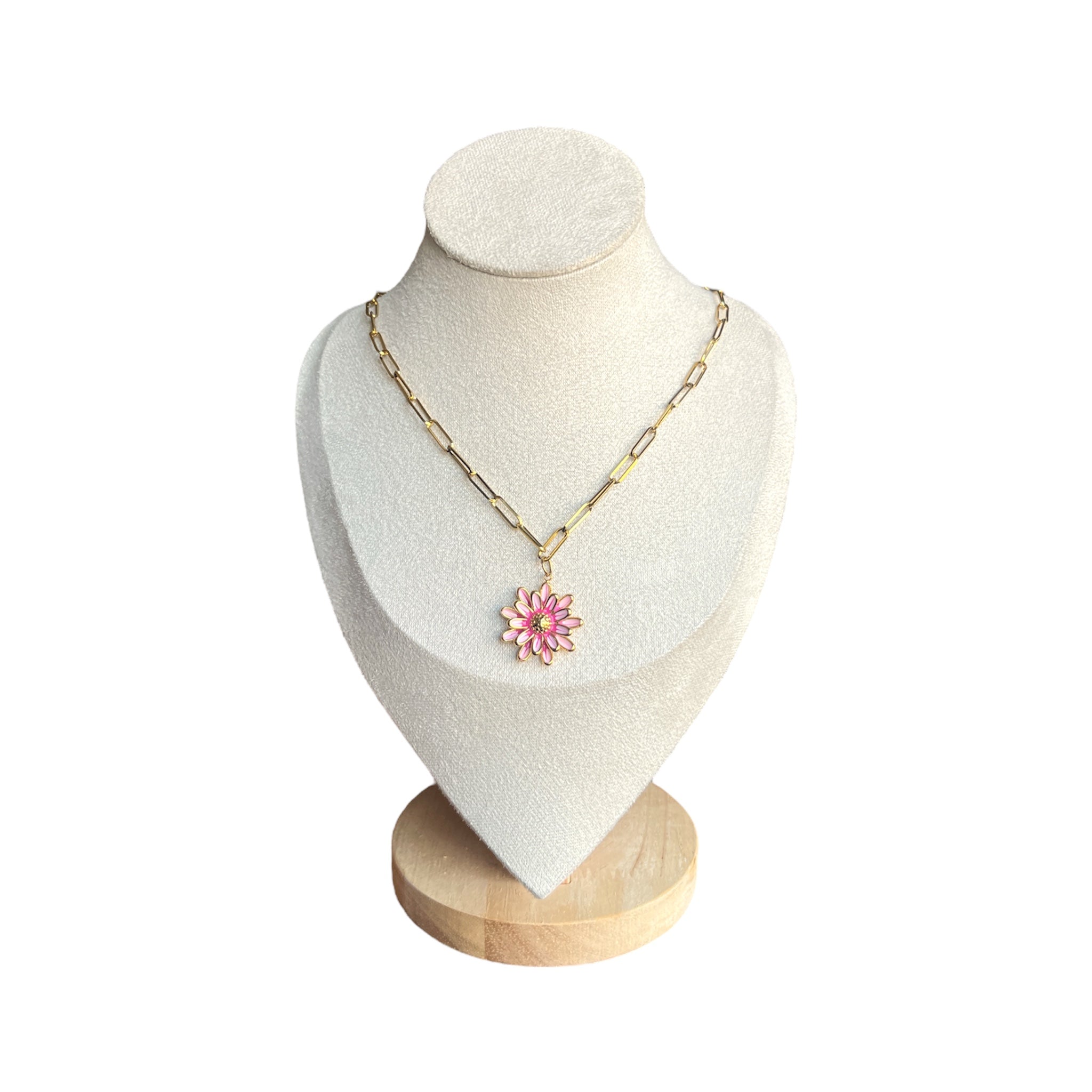 Valentine’s Paperclip Necklace Flower – 18K PVD Gold Plated, Adjustable 18–22 Inch