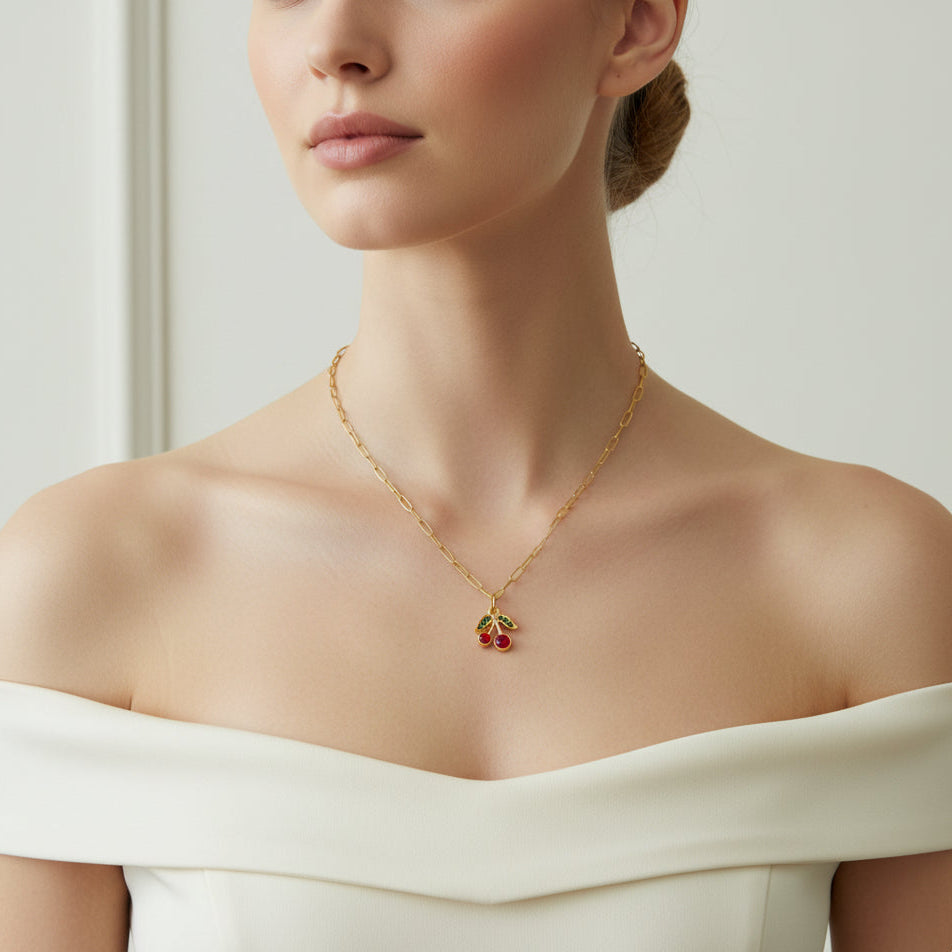 MINIMALISMREDCHERRYCHARMMOTIFMINIMALISTICCHARMNECKLACEBYONNARA
