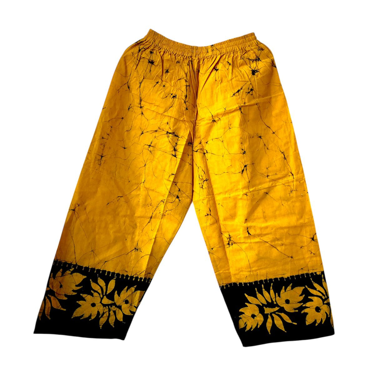 Floral Design Black and Yellow 100% Cotton Comfort Pants – Travel-Ready & Versatile