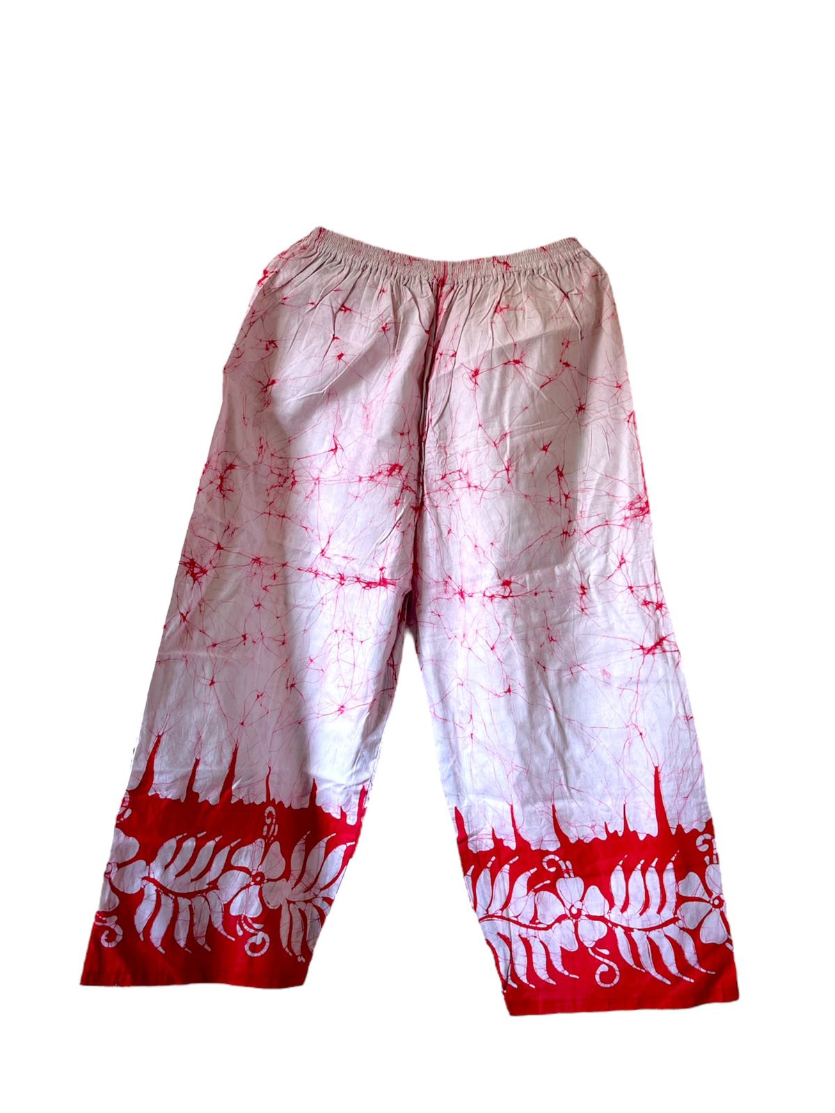 Flower Design Red and White 100% Cotton Comfort Pants – Travel-Ready & Versatile