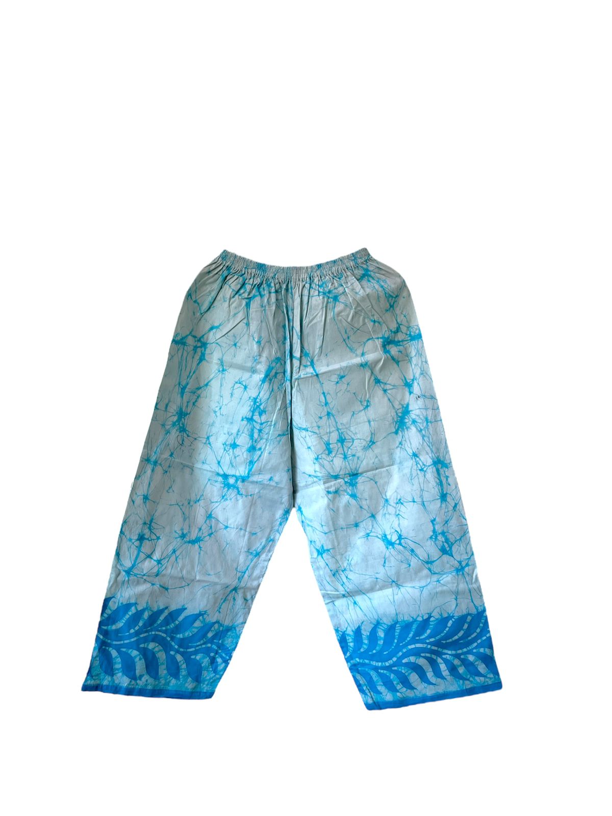 Leaf Design Light Blue and White 100% Cotton Comfort Pants – Travel-Ready & Versatile