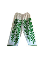 Leaf Pattern Green and White 100% Cotton Comfort Pants – Travel-Ready & Versatile