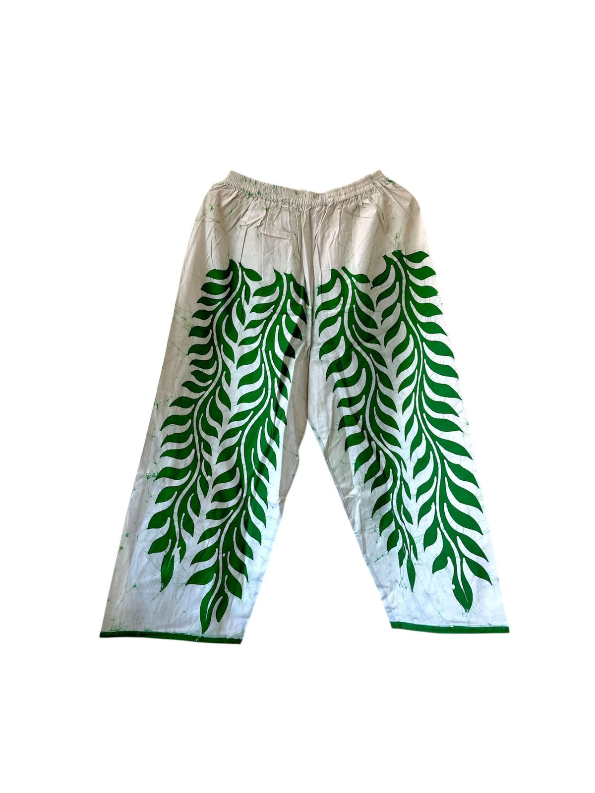 Leaf Pattern Green and White 100% Cotton Comfort Pants – Travel-Ready & Versatile