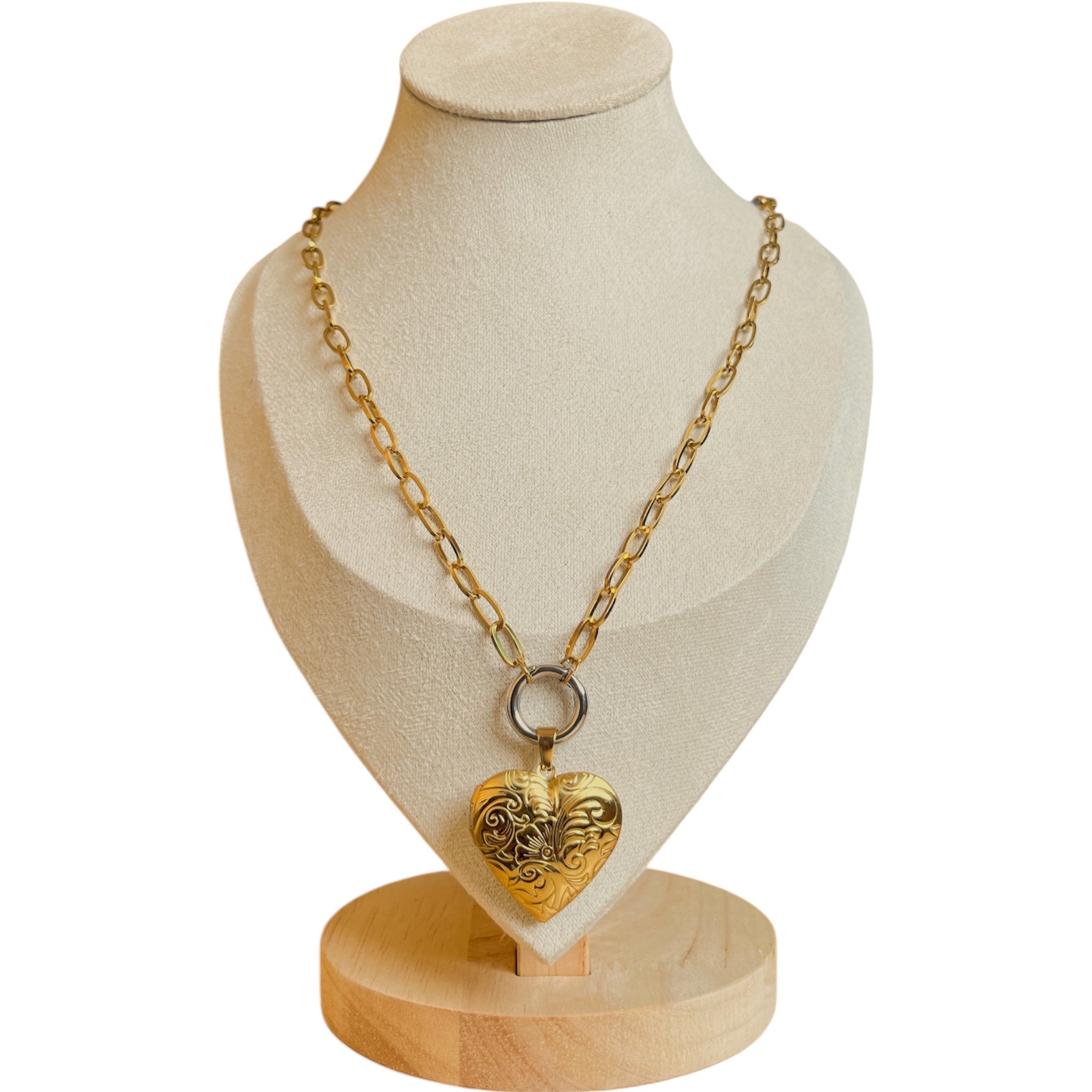 Heart Locket Gold Statement Necklace