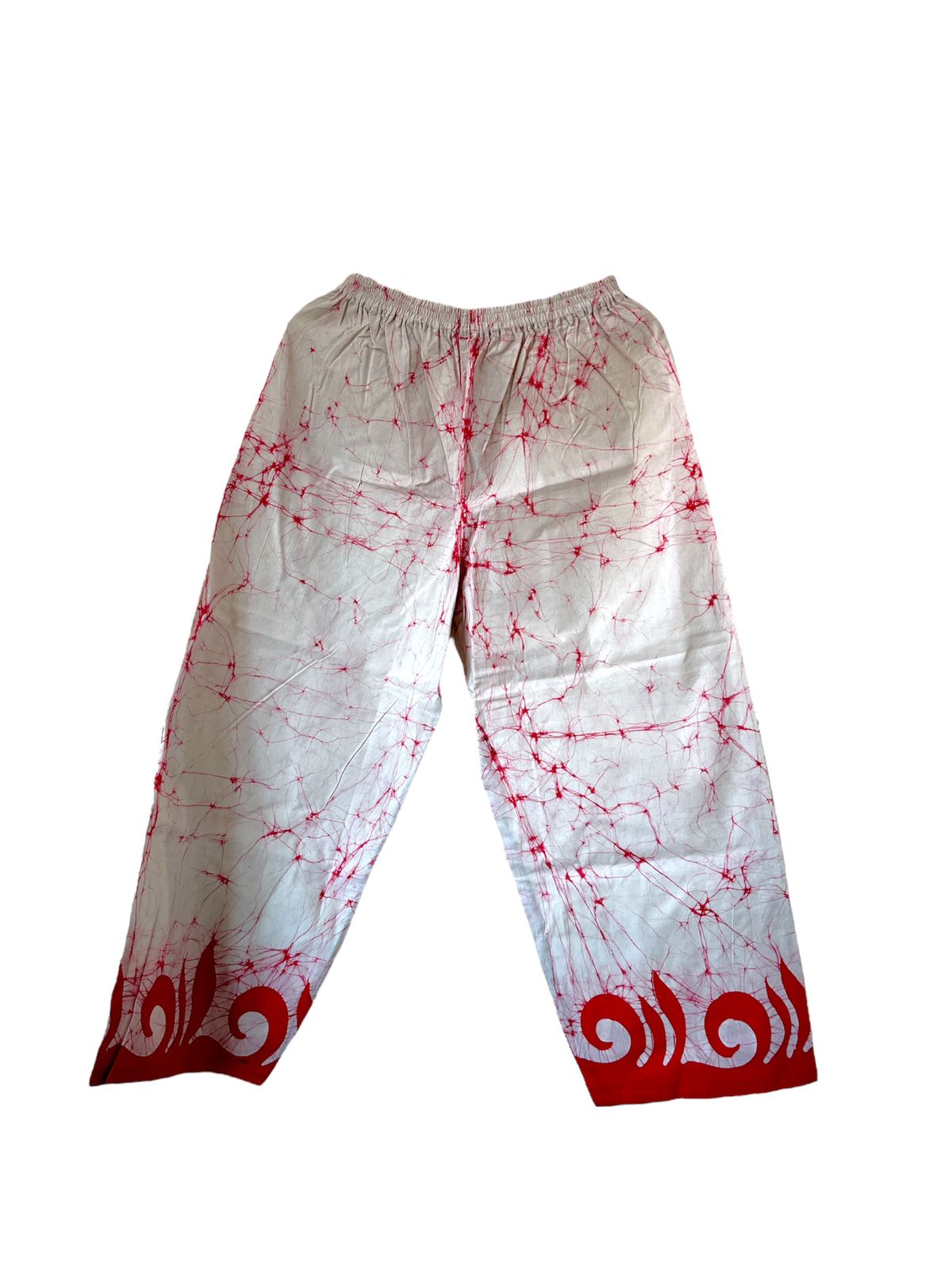 Red Pattern White 100% Cotton Comfort Pants – Travel-Ready & Versatile