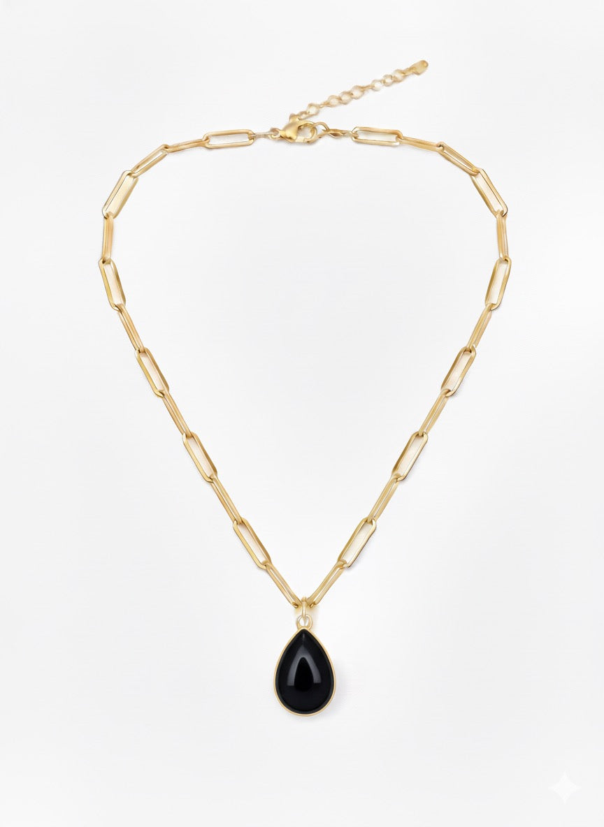 ONNARA water-drop black agate necklace with 18K gold-plated chain
