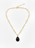 ONNARA water-drop black agate necklace with 18K gold-plated chain