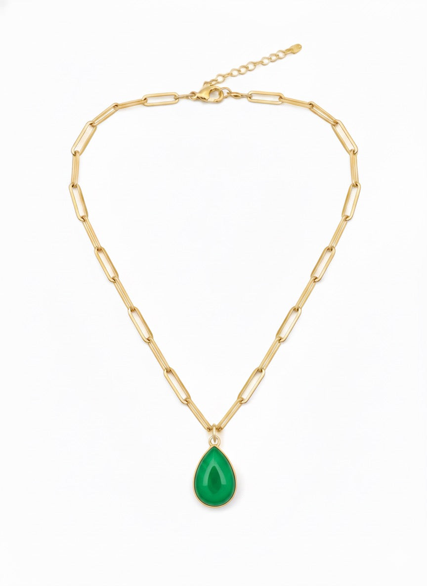 ONNARA water-drop green agate necklace with 18K gold-plated chain