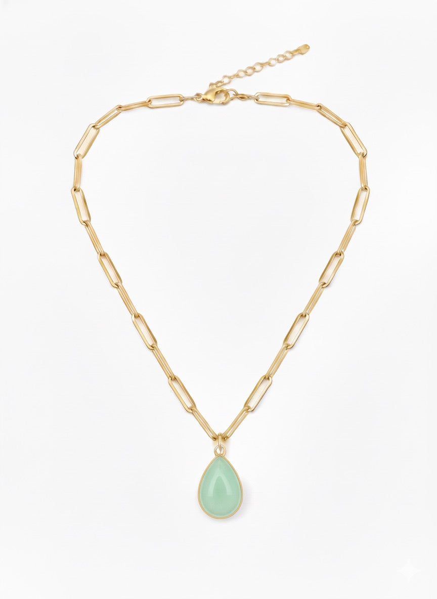 ONNARA water-drop green aventurine necklace with 18K gold-plated chain