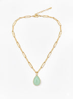 ONNARA water-drop green aventurine necklace with 18K gold-plated chain
