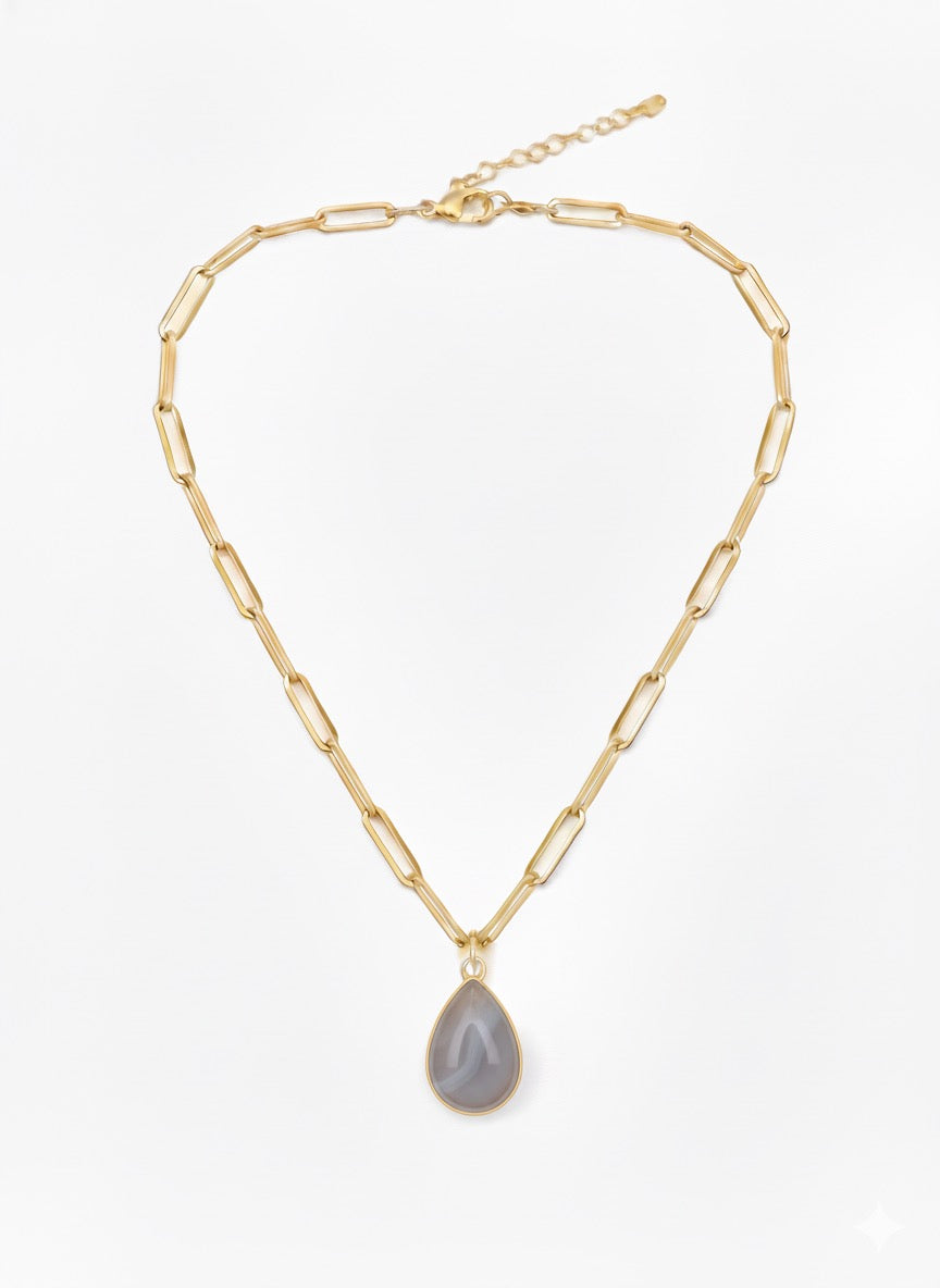 ONNARA water-drop grey agate necklace with 18K gold-plated chain