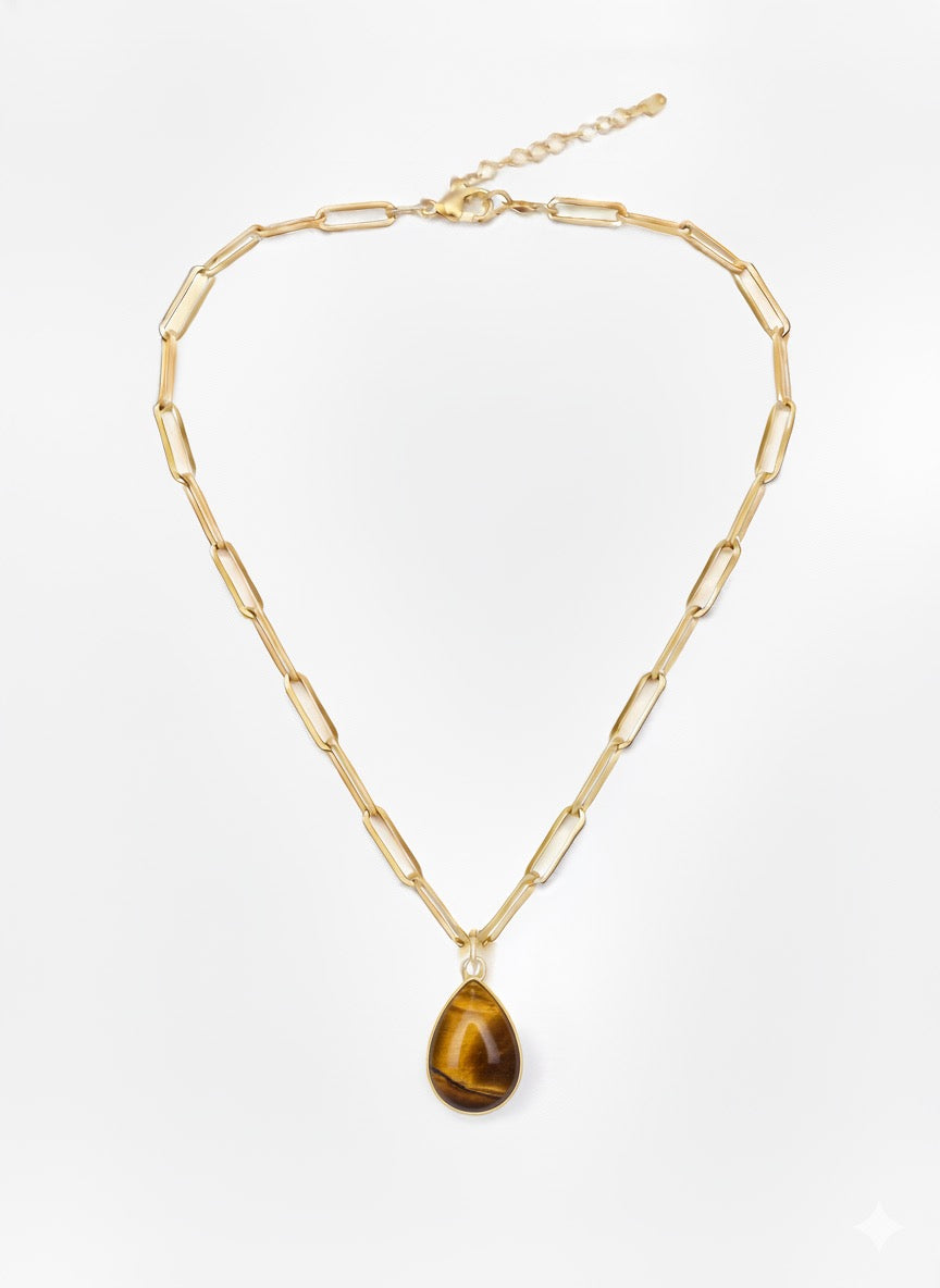 ONNARA water-drop tiger eye
 agate necklace with 18K gold-plated chain