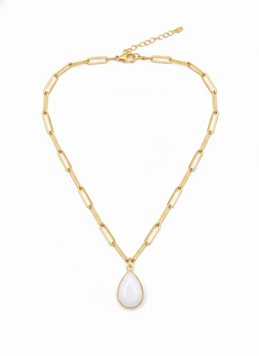 ONNARA water-drop white agate necklace with 18K gold-plated chain